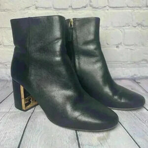 TORY BURCH Black Leather Heel Boots/Booties Gold Gigi Logo Heel Womens Size 7.5